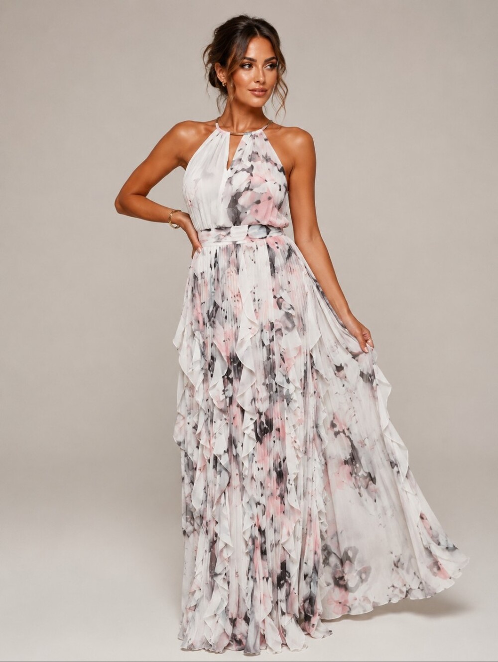 Parker black printed sleevless pleated ruffle maxi dress Size 2